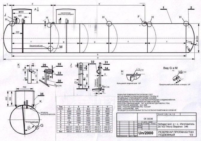 Drawing of a standard gas tank for a Deltagaz country house