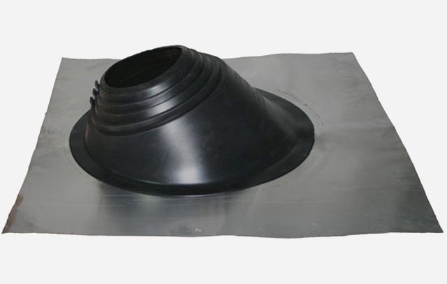 To seal such a chimney on the roof, there are ready-made aprons-caps, which are a metal sheet with an opening closed by a cap in the form of an inclined truncated cone