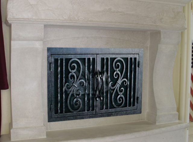 Fireplace doors: with glass, forged