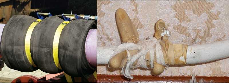 How to eliminate a leak in a heating pipe mechanical sealing of a hole and chemical sealing of a leak