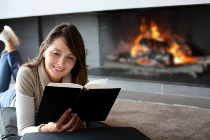 The fireplace is a stove with a direct chimney and an open firebox