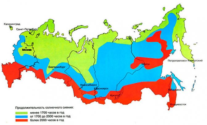 insolation kort over Rusland