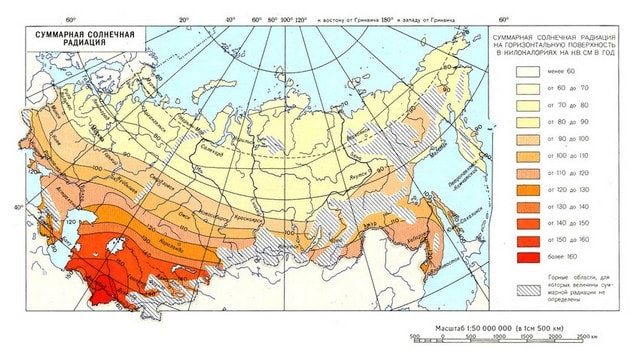 Map of the total annual solar radiation