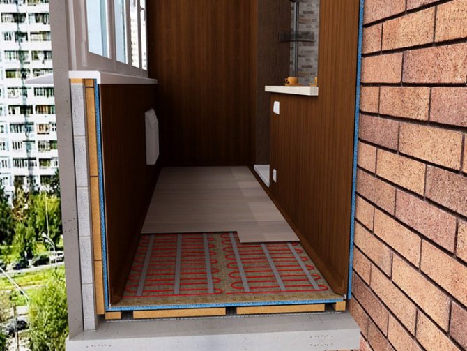 Electric underfloor heating model on a standard balcony