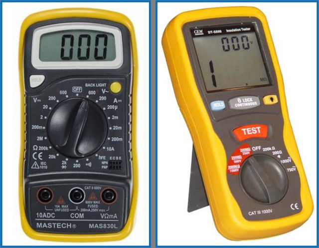 Multimeter (kiri) dan megohmmeter