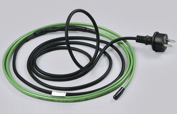 Pictured is a self-regulating heating cable for a drain