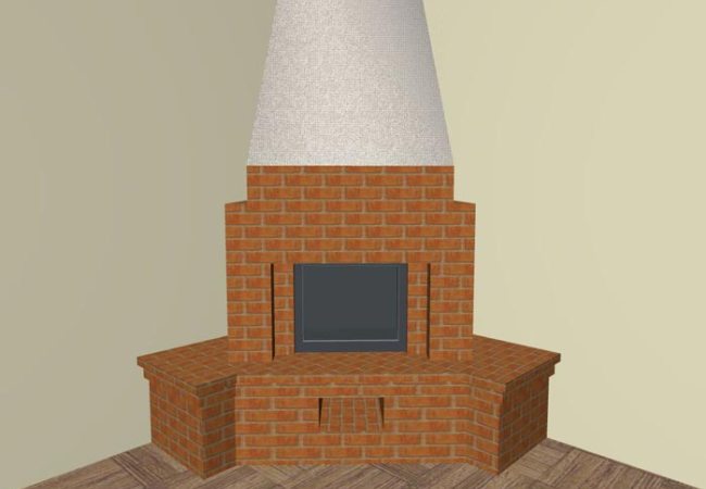 Versión dibujada de la chimenea de esquina.