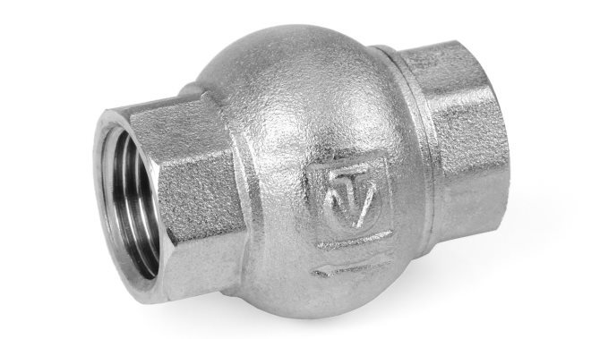 Poppet check valve with brass disc