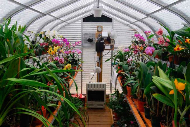 Heating the greenhouse with a long burning boiler