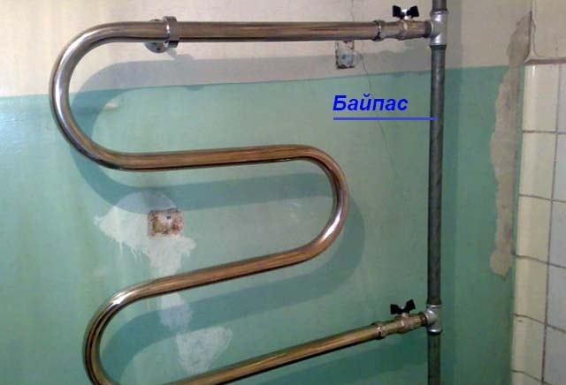 Heated towel rail in the bathroom