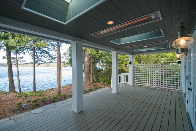 I riscaldatori IR a soffitto possono essere installati non solo all'interno dell'edificio, ma anche all'esterno, ad esempio su una veranda o in un gazebo