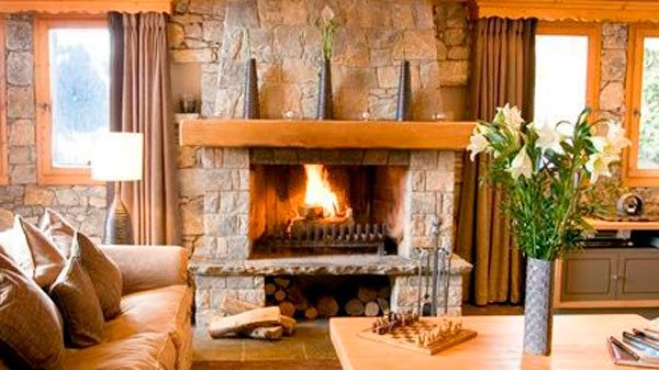 An example of an open fireplace