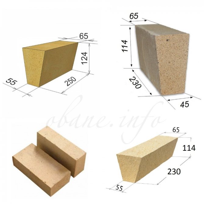 Tamaños y tipos de ladrillos de arcilla refractaria.