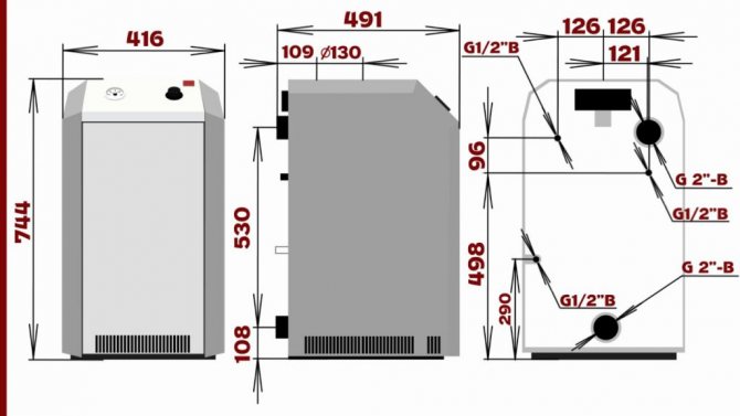 Dimensions of the floor-standing gas boiler Lemax Premium