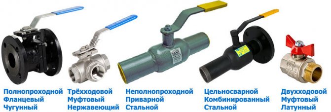 Varieties of ball valves (picture)