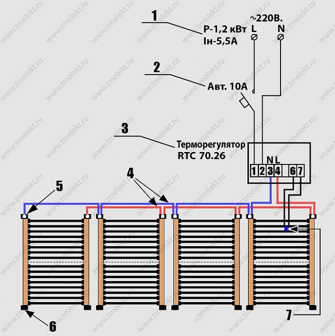 Diagrama de cableado para calefacción por suelo radiante de película infrarroja