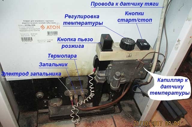 Installation diagram of the gas valve of the Aton boiler