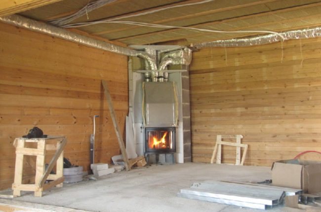 Corner fireplace in the house