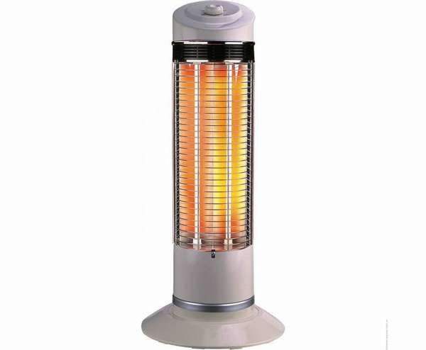 Narito ang isang naka-istilong infrared heater na nakatayo sa sahig