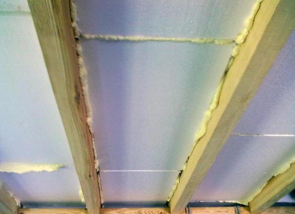 You can fix the foam on the ceiling using polyurethane foam